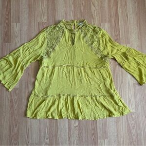 Umgee Mustard Lace Accent Blouse
